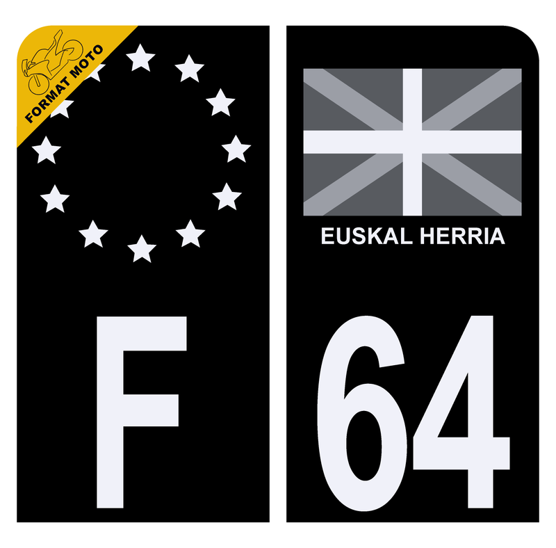Autocollant Plaque d'immatriculation Moto 64 Euskal Herria Noir