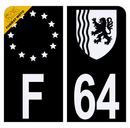 Autocollant Plaque d'immatriculation Moto Département 64 Noir