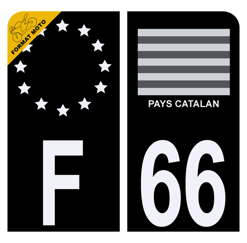 Autocollant Plaque d’immatriculation Moto 66 Drapeau Catalan Noir