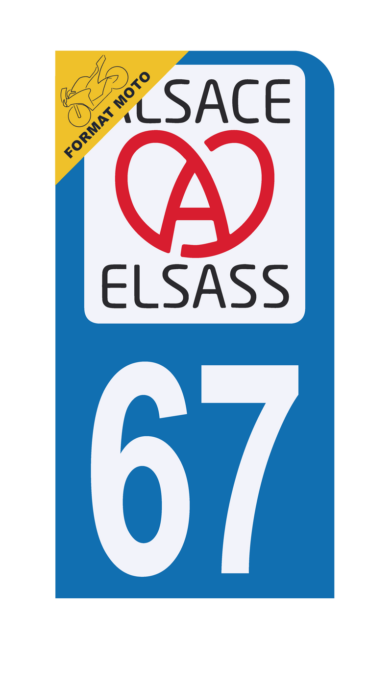 Autocollant Plaque d'immatriculation Moto Département 67 Elsass Alsace