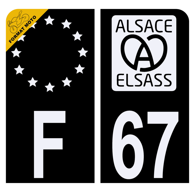 Autocollant Plaque d'immatriculation Moto Département 67 Elsass Alsace Noir