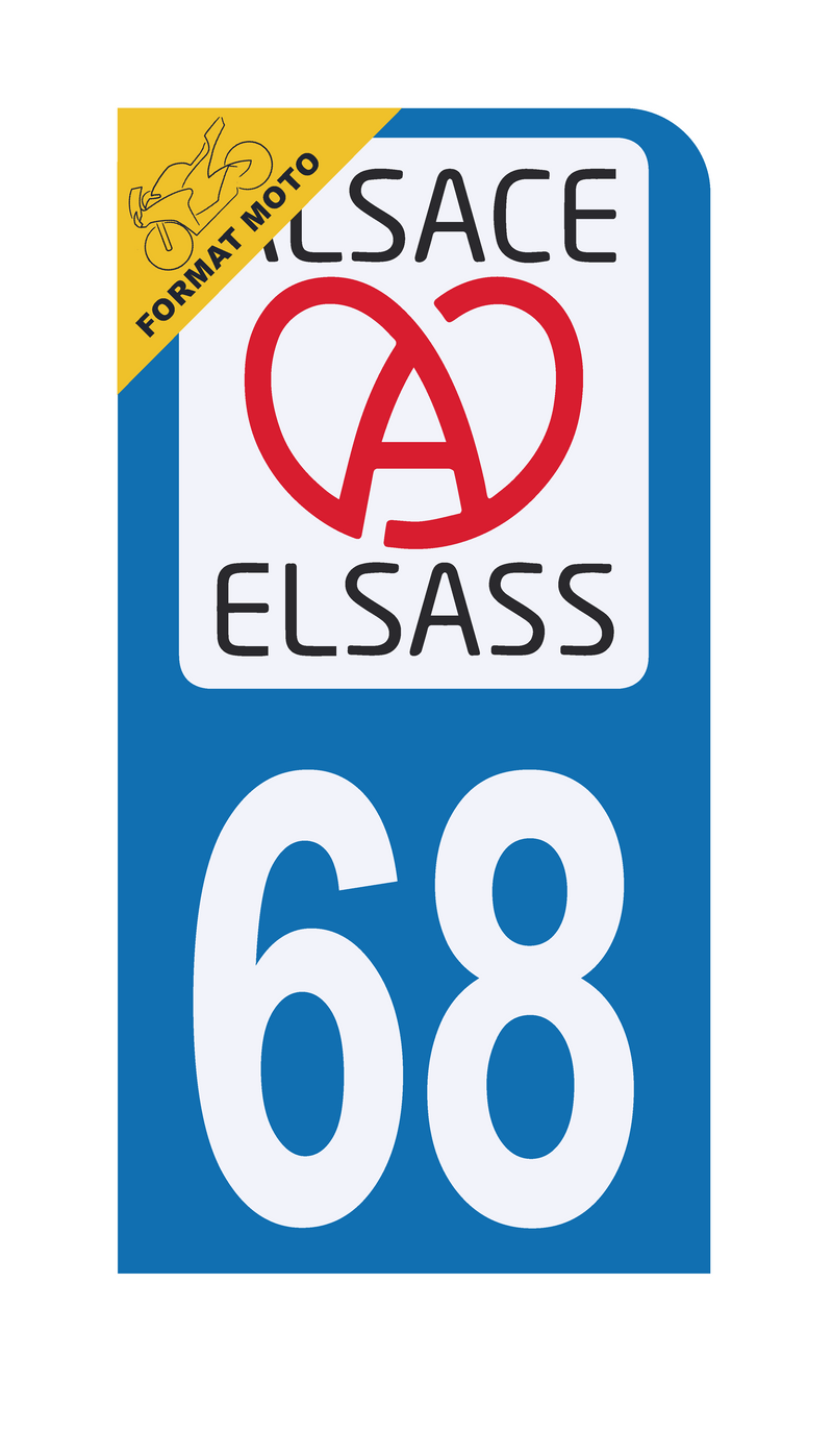 Autocollant Plaque d'immatriculation Moto Département 68 Elsass Alsace