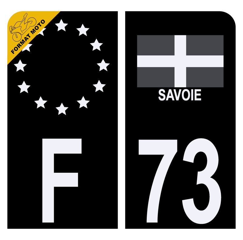 Autocollant Plaque d'immatriculation Moto 73 Croix de Savoie Version Bis Noir