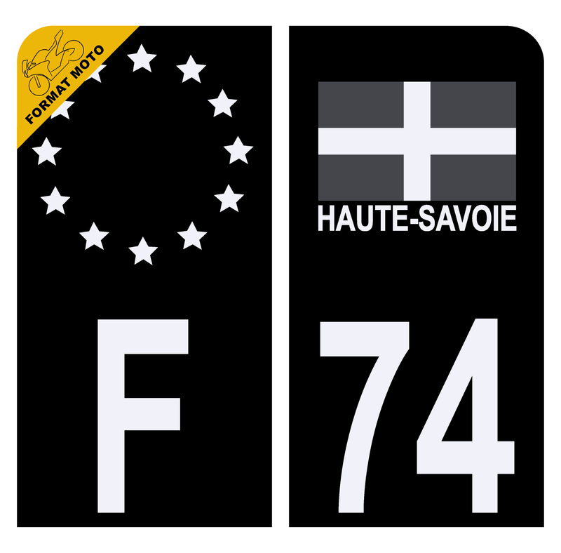 Autocollant Plaque d'immatriculation Moto 74 Croix de Savoie Version Bis Noir