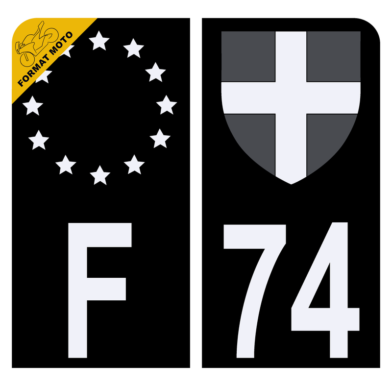 Autocollant Plaque d'immatriculation Moto 74 Croix de Savoie Noir