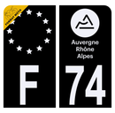 Autocollant Plaque d'immatriculation Moto Département 74 Noir