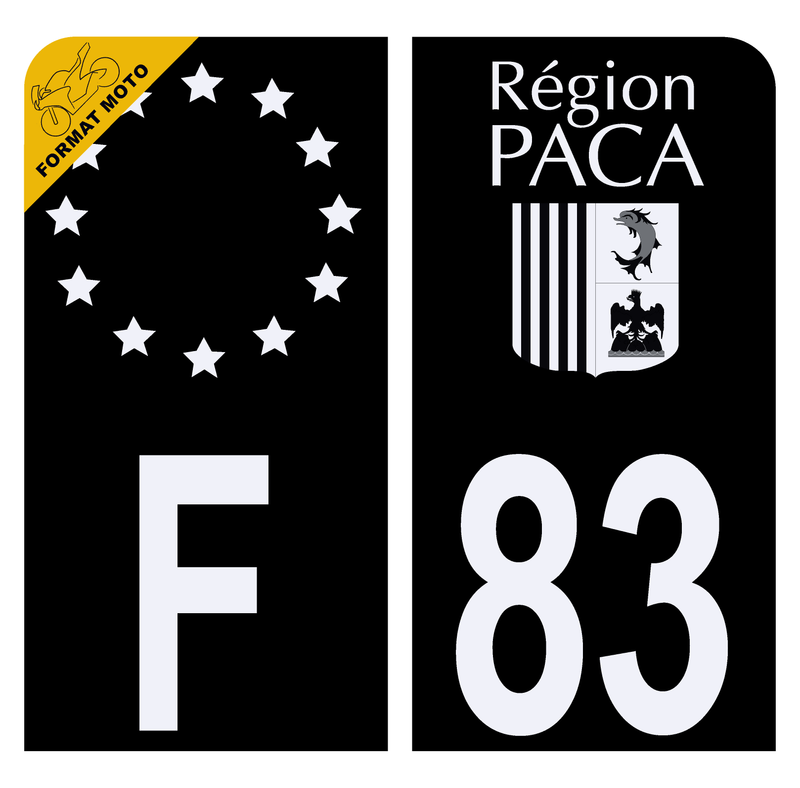 Autocollant Plaque d'immatriculation Moto Département 83 Région PACA Noir