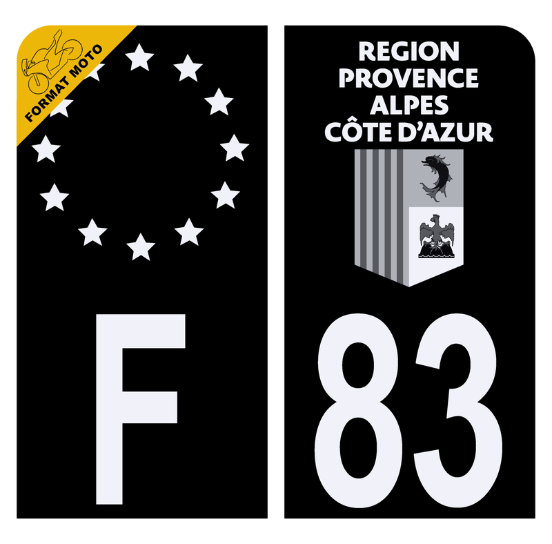 Autocollant Plaque d'immatriculation Moto Département 83 Noir