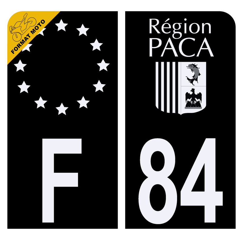 Autocollant Plaque d'immatriculation Moto Département 84 Région PACA Noir