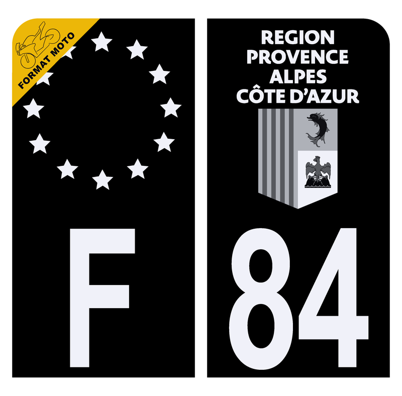 Autocollant Plaque d'immatriculation Moto Département 84 Noir