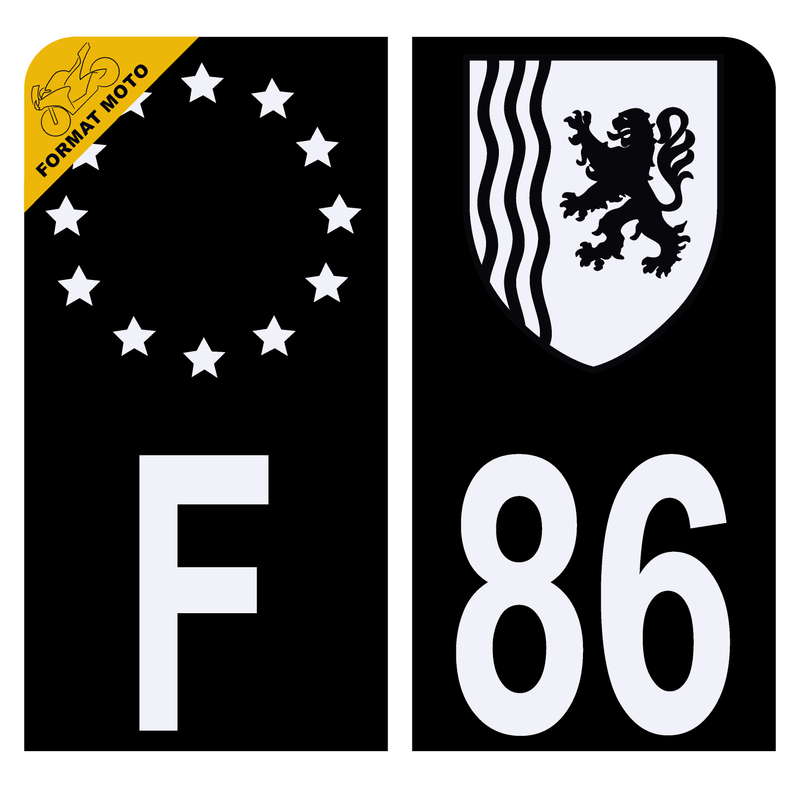 Autocollant Plaque d'immatriculation Moto Département 86 Noir