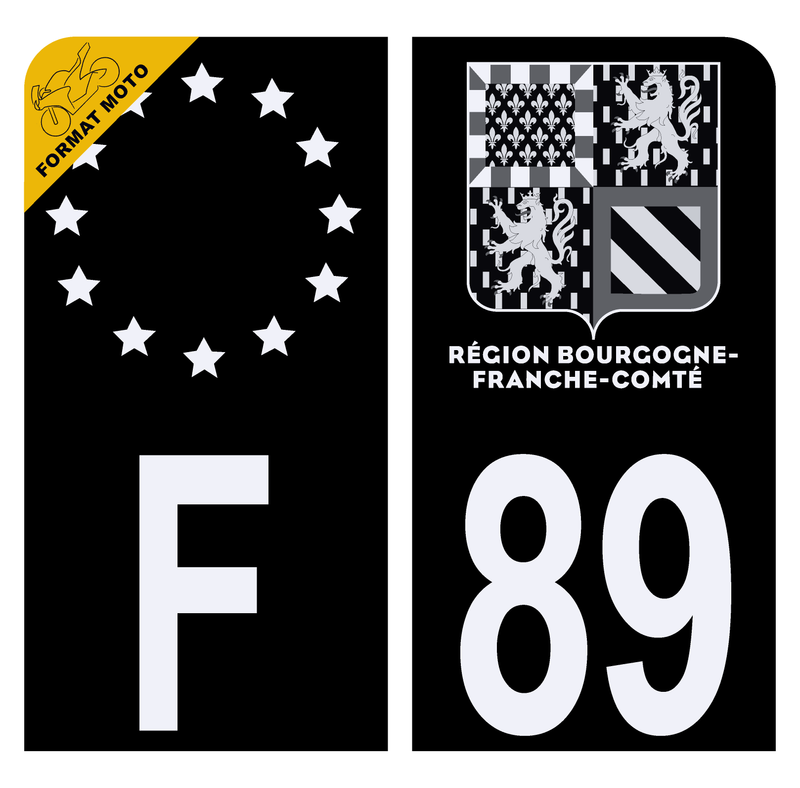 Autocollant Plaque d'immatriculation Moto Département 89 Noir
