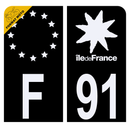 Autocollant Plaque d'immatriculation Moto Département 91 Noir