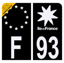 Autocollant Plaque d'immatriculation Moto Département 93 Noir