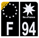 Autocollant Plaque d'immatriculation Moto Département 94 Noir