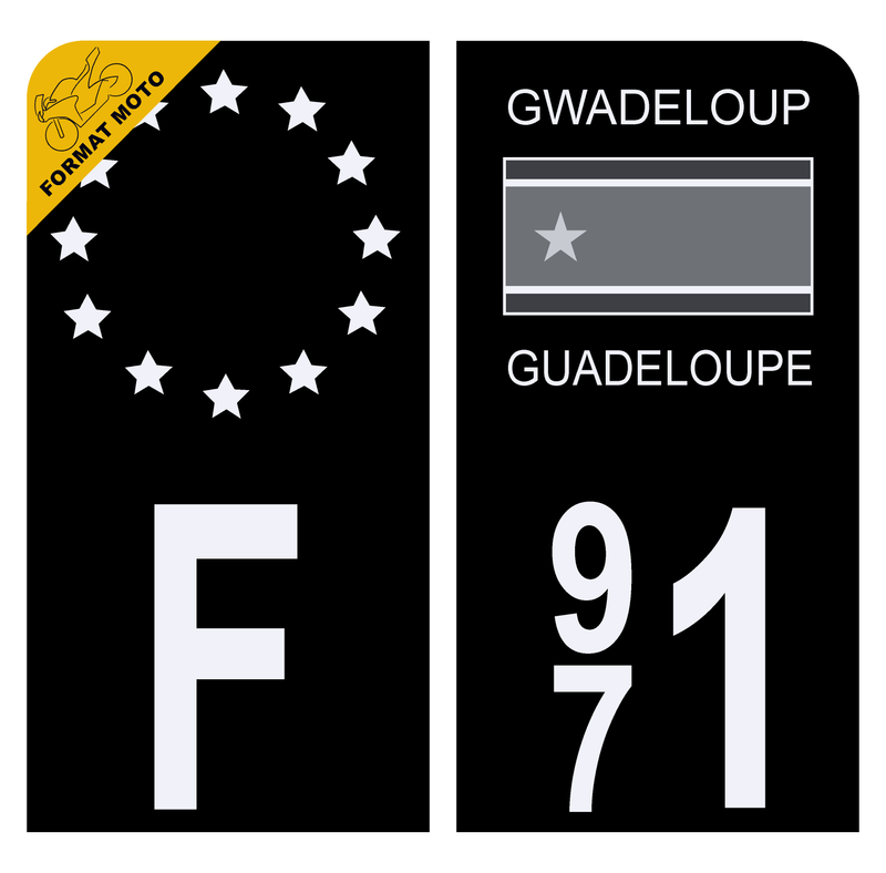 Autocollant Plaque d'immatriculation Moto 971 Guadeloupe Noir
