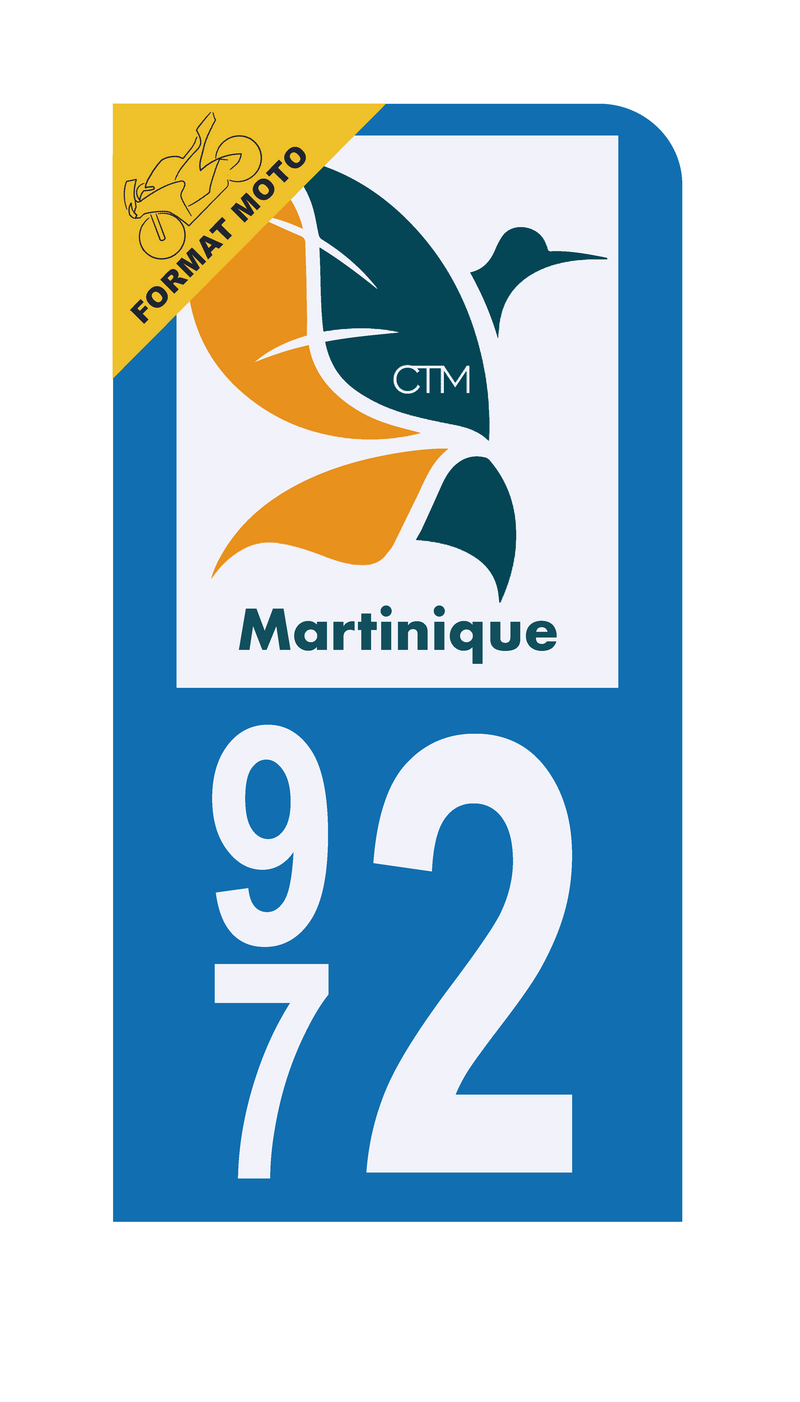 Autocollant Plaque d’immatriculation Moto 972 Martinique DROM Version Bis