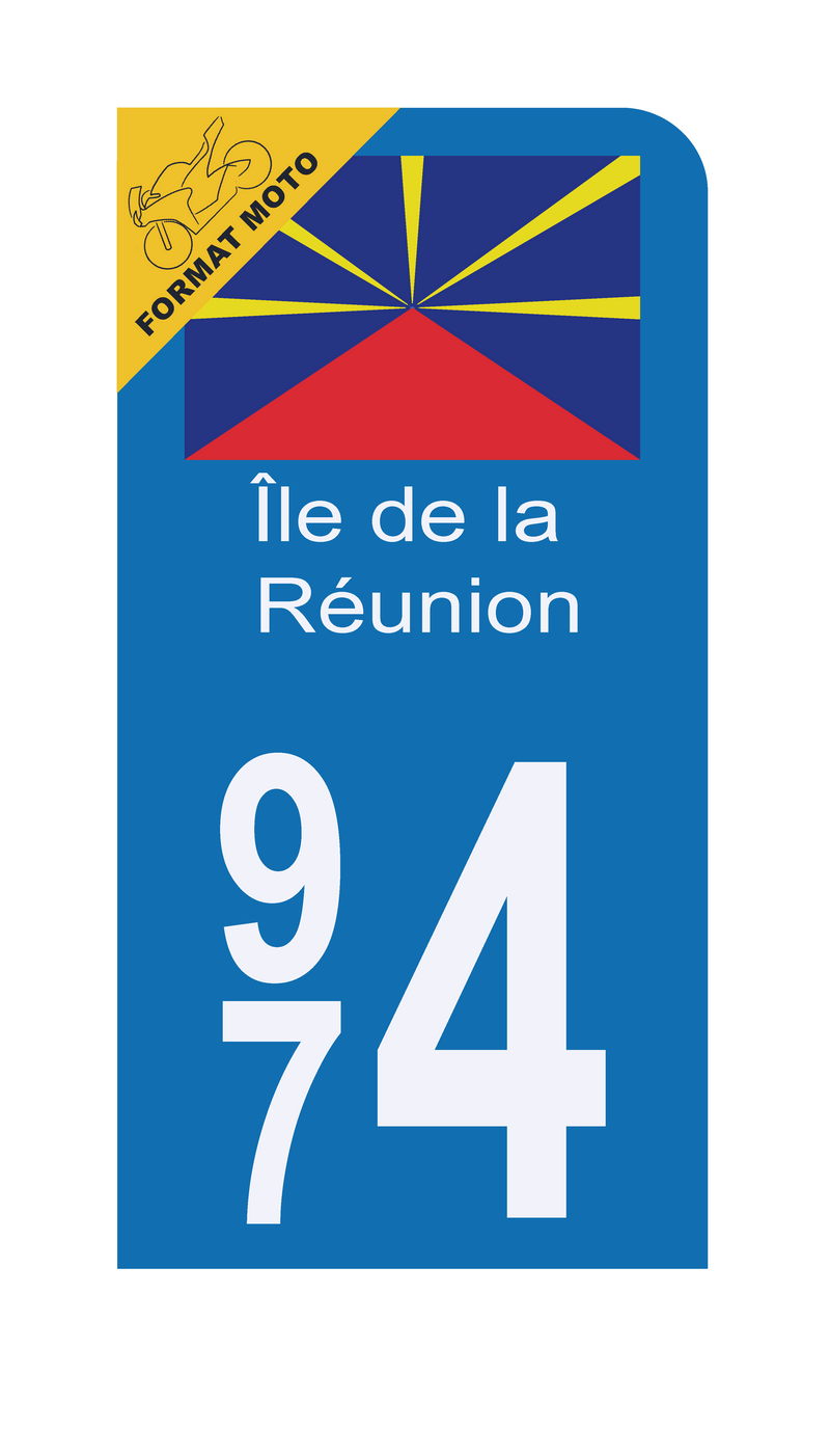 Autocollant Plaque d'immatriculation Moto 974 La Réunion DROM Version Bis