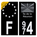 Autocollant Plaque d'immatriculation Moto 974 La Réunion DROM Version Bis Noir