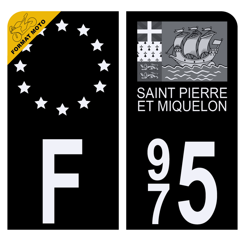 Autocollant Plaque d'immatriculation Moto 975 Saint Pierre et Miquelon DROM Noir