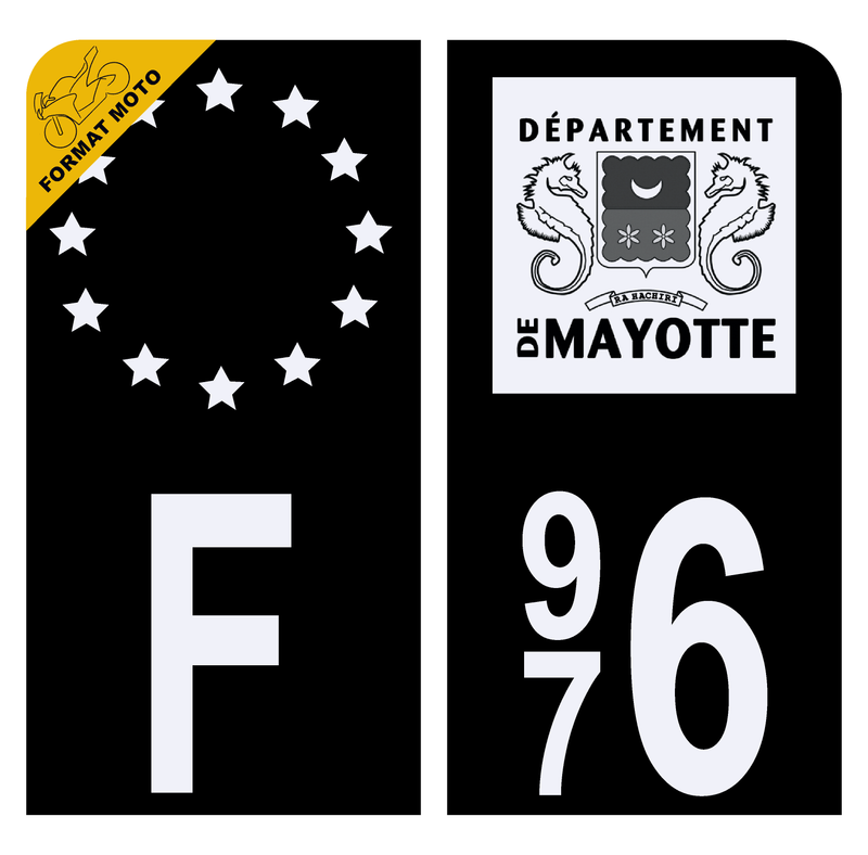 Autocollant Plaque d'immatriculation Moto 976 Mayotte DROM Noir