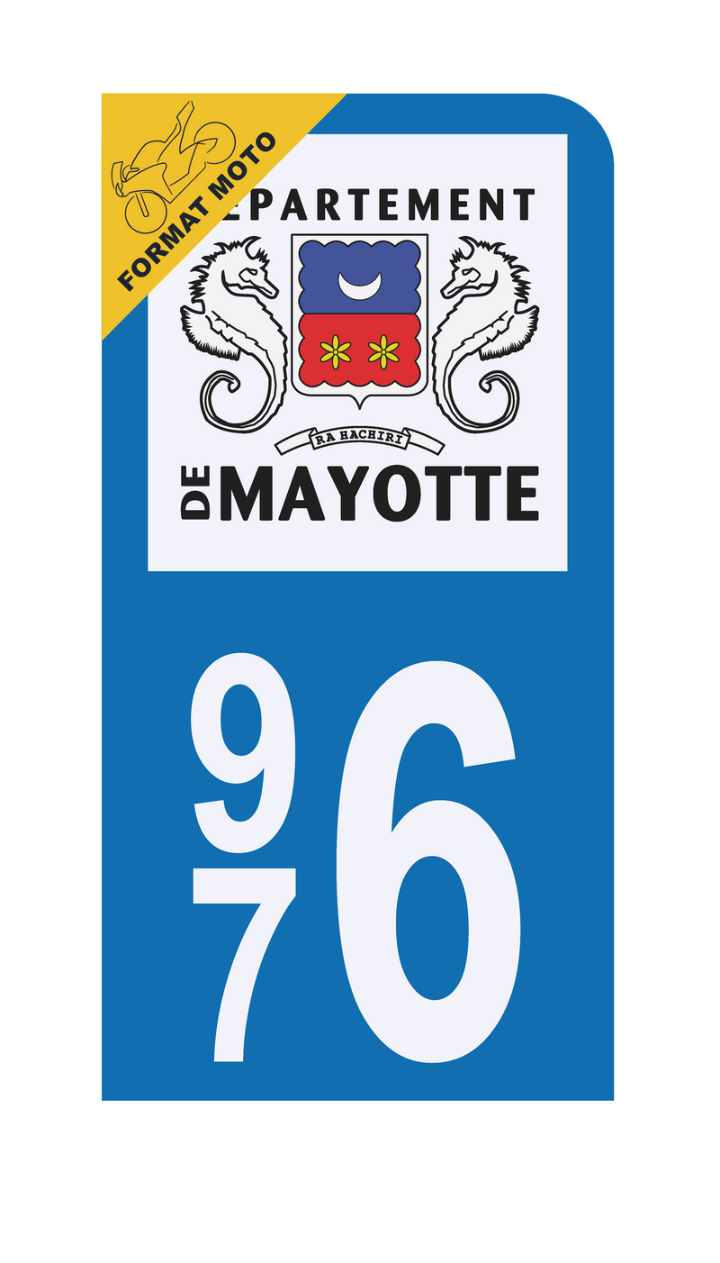 Autocollant Plaque d'immatriculation Moto 976 Mayotte DROM