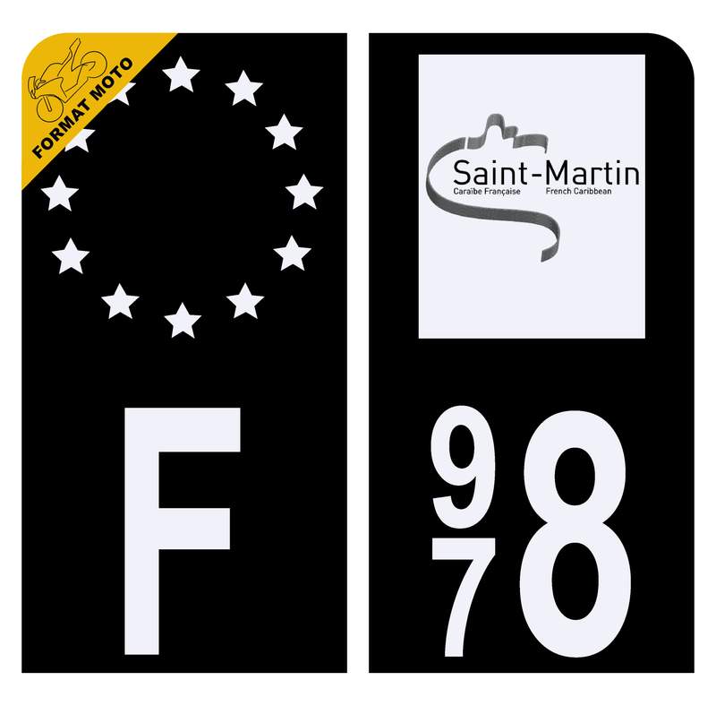 Autocollant Plaque d'immatriculation Moto 978 Saint Martin DROM Noir