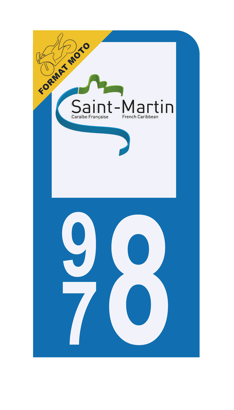 Autocollant Plaque d'immatriculation Moto 978 Saint Martin DROM