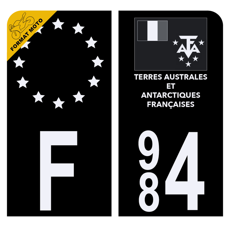 Autocollant Plaque d'immatriculation Moto 984 Terres Australes et Antarctiques Françaises Noir