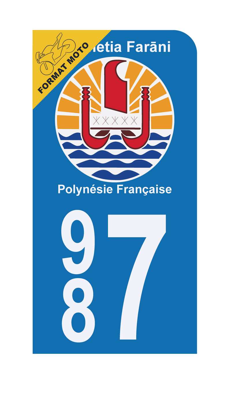 Autocollant Plaque d'immatriculation Moto 987 Polynésie Française Version Bis