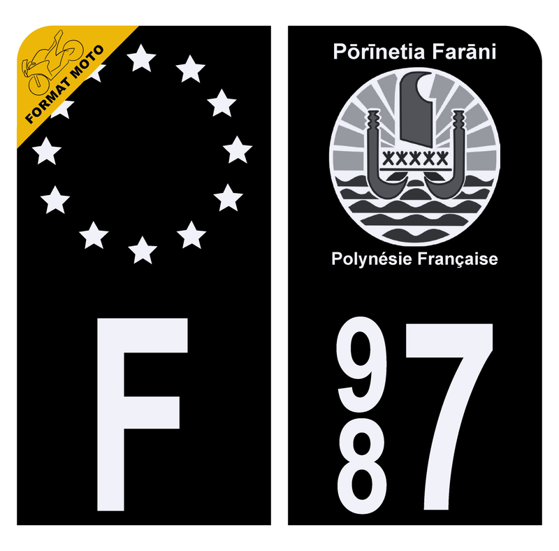 Autocollant Plaque d'immatriculation Moto 987 Polynésie Française Version Bis Noir