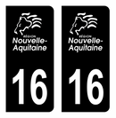 Autocollant Plaque d'immatriculation Voiture Département 16 Noir