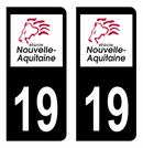 Autocollant Plaque d'immatriculation Voiture Département 19 Noir
