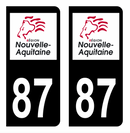 Autocollant Plaque d'immatriculation Voiture Département 87 Noir