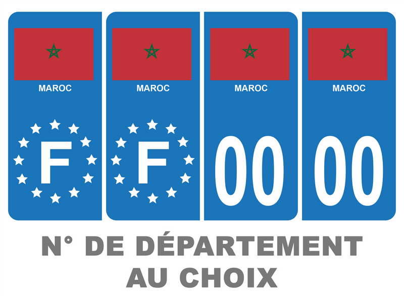 Pack Premium Autocollant Plaque d'immatriculation Pays Maroc Noir