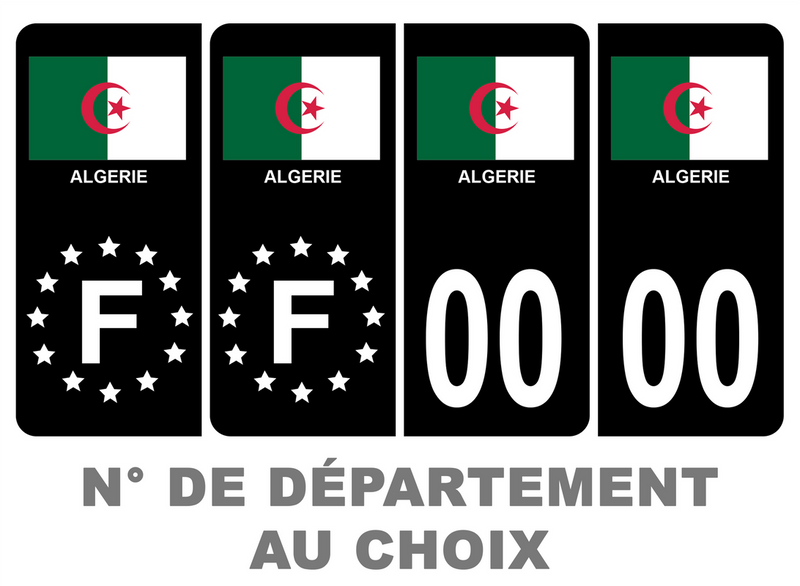Pack Premium Autocollant Plaque d'immatriculation Pays Algérie Noir
