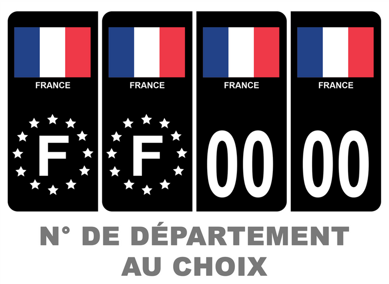 Pack Premium Autocollant Plaque d'immatriculation Pays France Noir