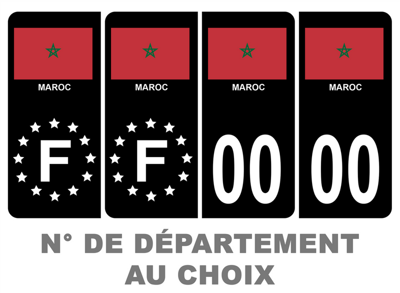 Pack Premium Autocollant Plaque d'immatriculation Pays Maroc Noir