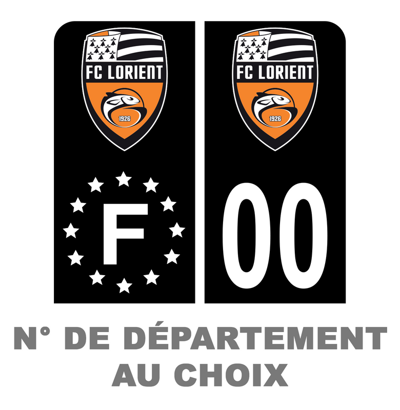 Pack Moto Premium Autocollant Plaque d'immatriculation FC Lorient Noir