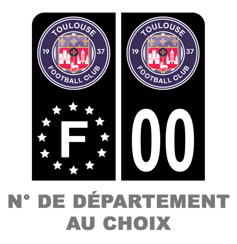 Pack Moto Premium Autocollant Plaque d'immatriculation Club Toulouse Foot Noir