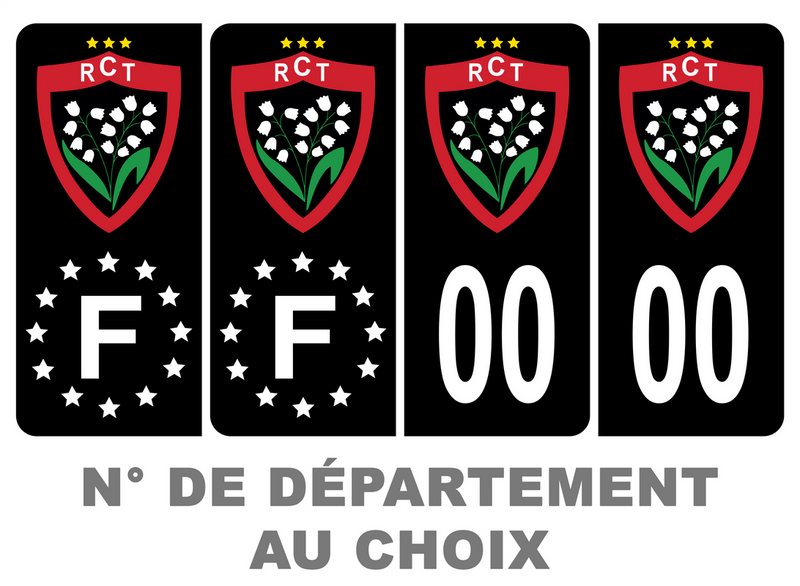 HADEXIA - Pack De 4 Stickers Plaque Immatriculation Stade Français Paris Rugby | Personnalisable Avec Numéro Département | Noir, Dimensions Officielles 45x100 Mm