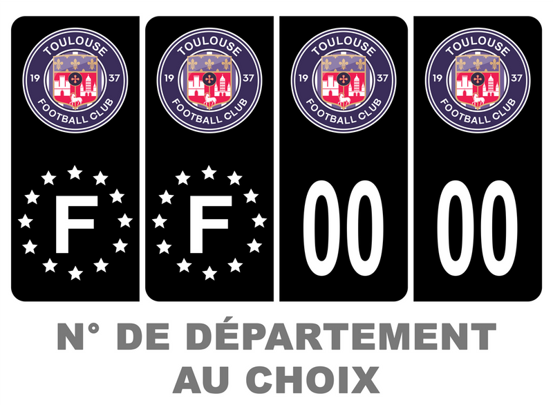 Pack Premium Autocollant Plaque d'immatriculation Club Toulouse Foot Noir