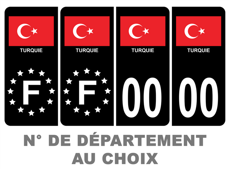 Pack Premium Autocollant Plaque d'immatriculation Pays Turquie Noir
