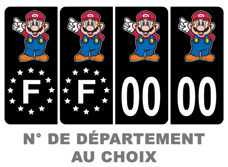 Pack Premium Autocollant Plaque d'immatriculation Mario Bros Noir