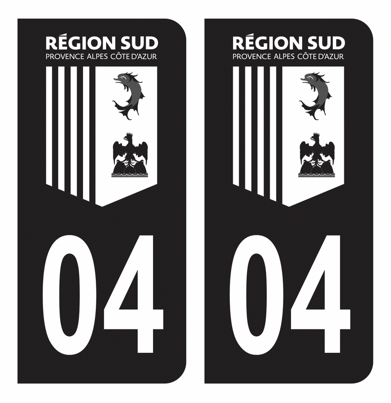 Autocollant Plaque d'immatriculation Voiture Département 04 Région SUD Noir