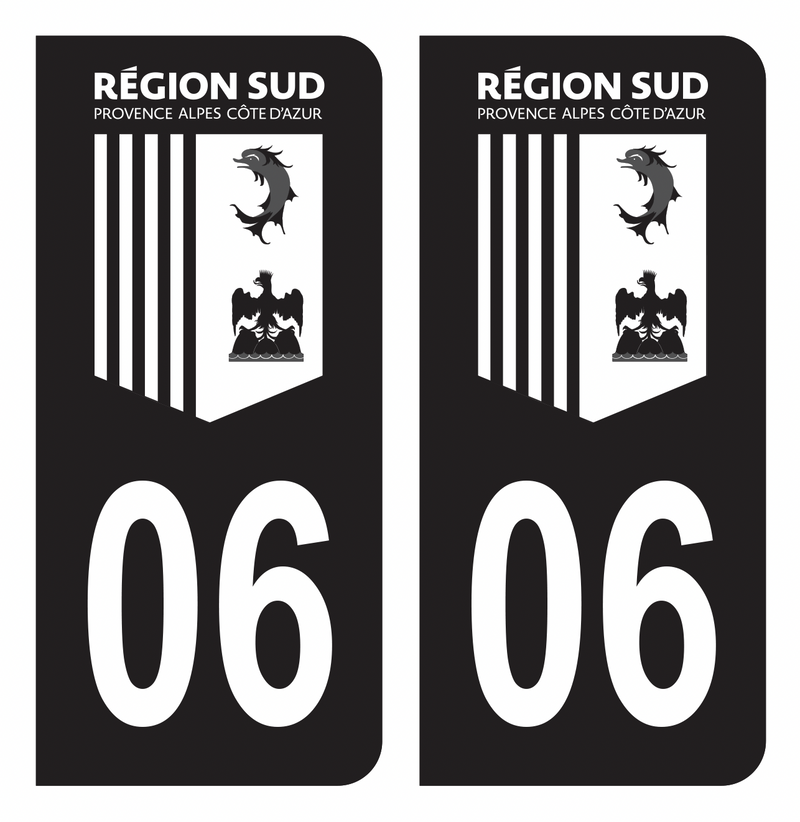 Autocollant Plaque d'immatriculation Voiture Département 06 Région SUD