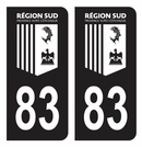 Autocollant Plaque d'immatriculation Voiture Département 83 Région SUD Noir