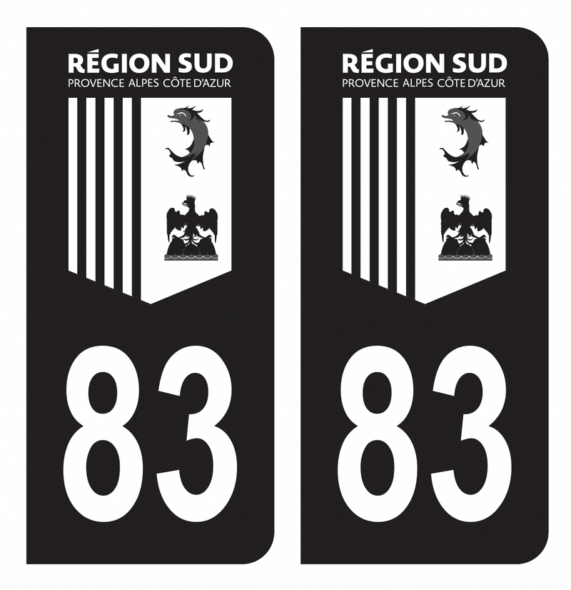 Autocollant Plaque d'immatriculation Voiture Département 83 Région SUD