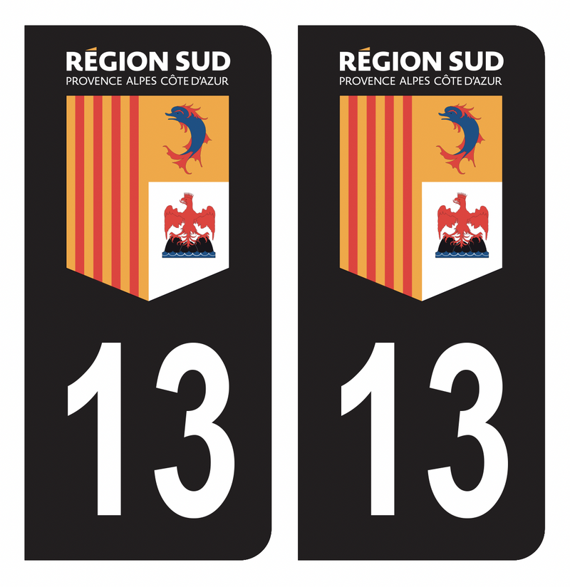Autocollant Plaque d'immatriculation Voiture Département 13 Région SUD Noir