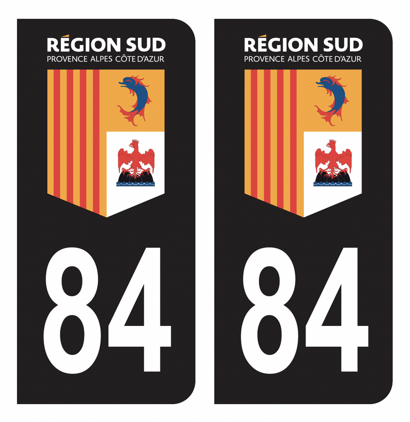 Autocollant Plaque d'immatriculation Voiture Département 84 Région SUD Noir